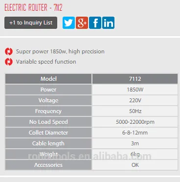 RONIX WOOD WORKING TOOLS ELECTRIC ROUTER MODEL 7112