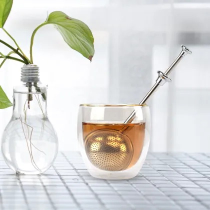 Push Handle Ball Shape Stainless Steel Tea Steeper