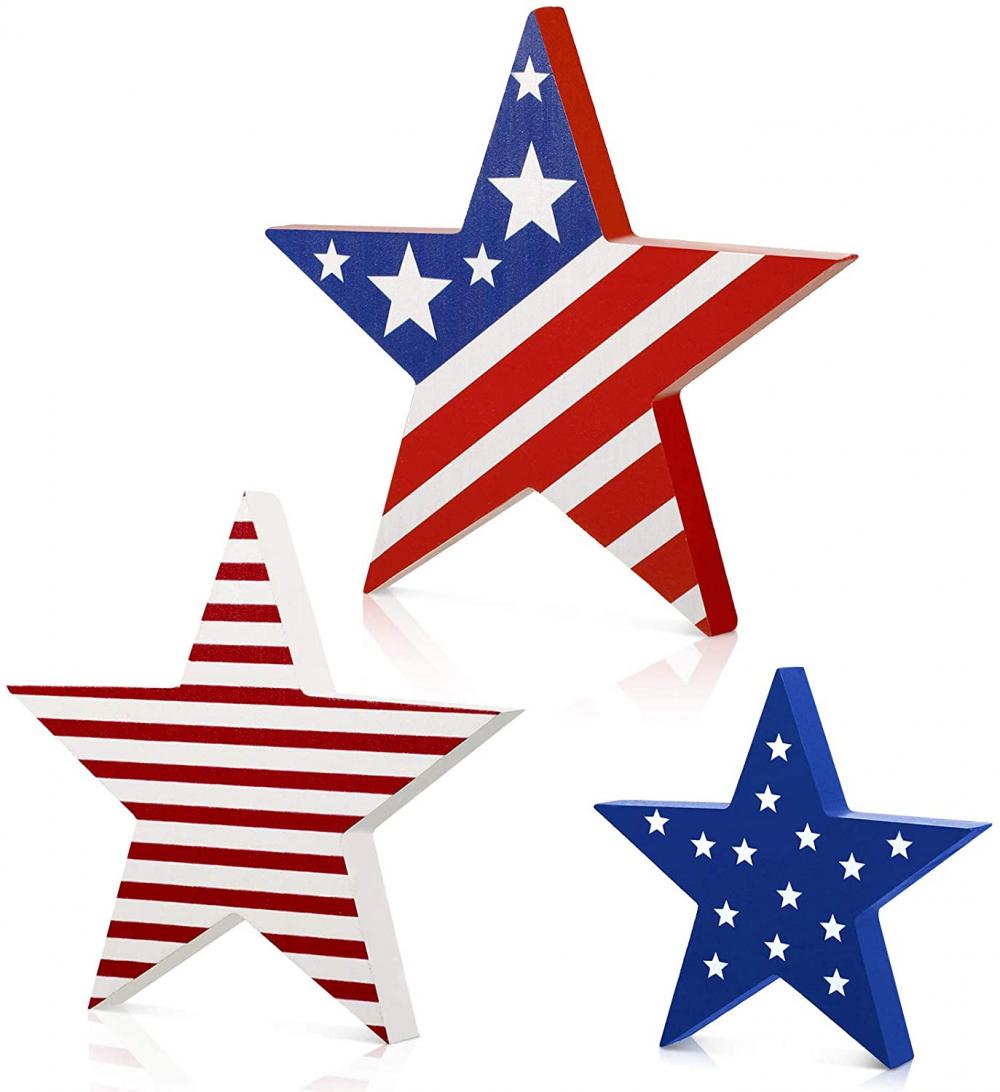3 Pieces Independence Day Wooden Star Signs
