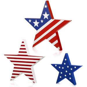 3 Pieces Independence Day Wooden Star Signs