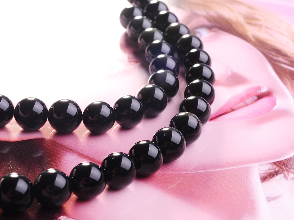 Cuentas de cristal redondo de obsidiana negra natural de 10 mm, 16 &quot;