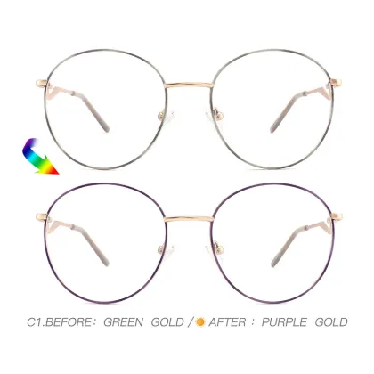 Photochromic Metal Frame Eyeglasses: Round Women's Spectacle with Anti-Blue Light and Optical Protection