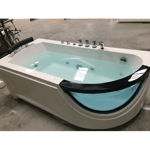 Corner Jetted Bathtub Luxury Whirlpool Bathtub for 1 Person with Glass