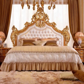 High Quality Italian French Louis Classic Style Solid Wood Bedroom Set with Adjustable Bed and Leather Soft Panel