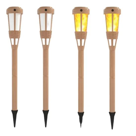 Bamboo LED Solar-Powered Garden Stake Flame Light with Flickering Effect