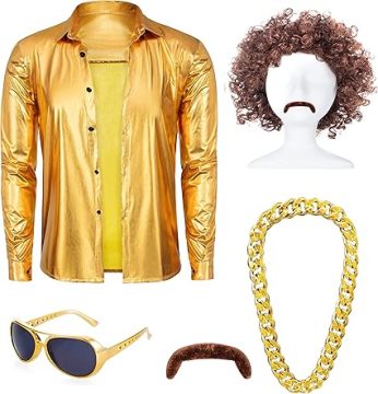 Men's Disco Costume Sequins Gold Shirts Set