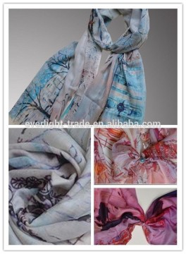 Women's 100% wool printed light and soft shawl scarf