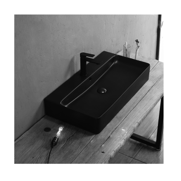 Rectangular Countertop Mounted Matte Black Ceramic Vessel Sink