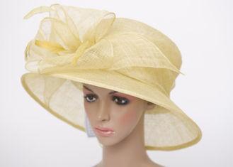 12cm Brim Light Yellow Women Church Hats , Sinamay Fascinat