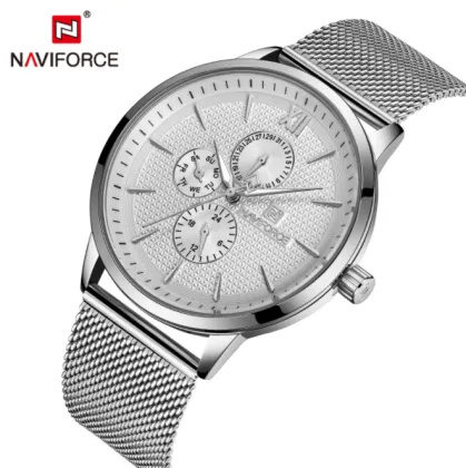 NAVIFORCE New 3003 Men's Watch, Mesh Strap, Six-Hand Waterproof Quartz Watch