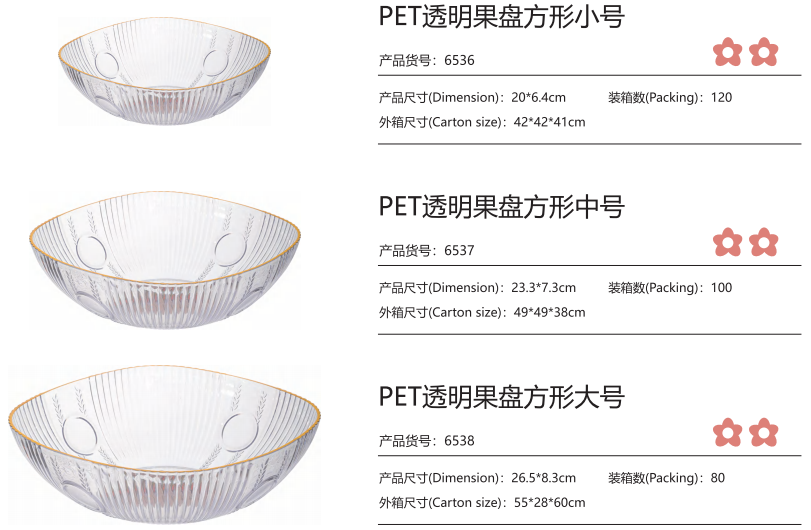 Ecofriendly PET Transparent Plastic Fruit Tray Salad Bowl