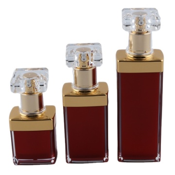 High-end Red Cosmetic Flat Acrylic Plastic Spray Bottles with Diamond Cap in Various Sizes (15ml, 30ml, 50ml)