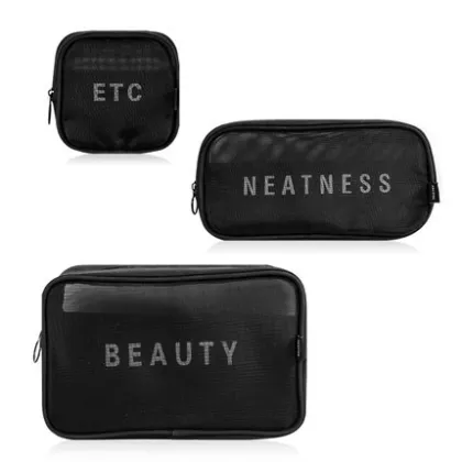 3-Piece Set: Durable Nylon Mesh Makeup Brush Bag - Travel Organizer for Makeup, Trousse de Maquillage, Washable Makeup & Beauty Bag