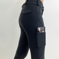 Black Zipper Riding Leggings cu buzunar