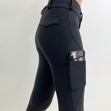 Black Zipper Horse Riding Leggings With Pocket