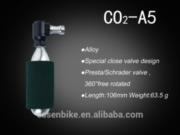 Portable mini bicycle tire CO2 inflator with gas cylinder and sleeve