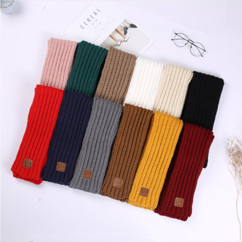 1Pcs Children Knitted Scarf Wool Warm Thicken Scarf Autumn Winter Pure Color Ring Neck Scarves for Boys Girls