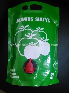 1.5L ,3L, 5L stand up pouch with valve/dispenser ,guangzhou manufacture apple juice bag