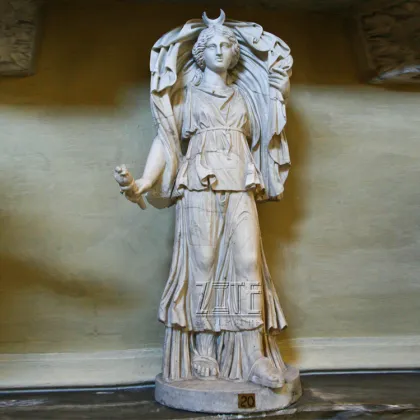 Ancient outdoor white marble moon goddess statue sculpture