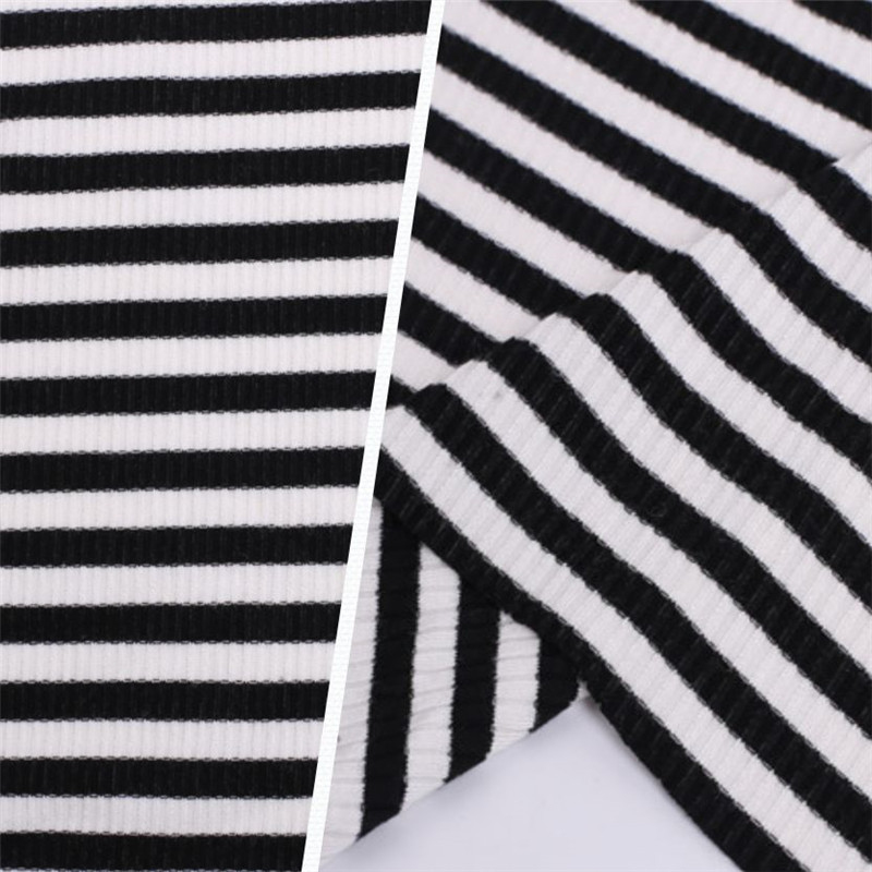 Breathable Polyester Viscose Rib Knit Striped Cloth Fabric001