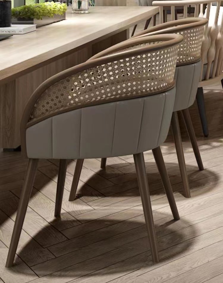 Free Sample Wooden Home Furniture Rattan Wicker Back with Soft Cushion Kitchen Wood Dining Restaurant Chair