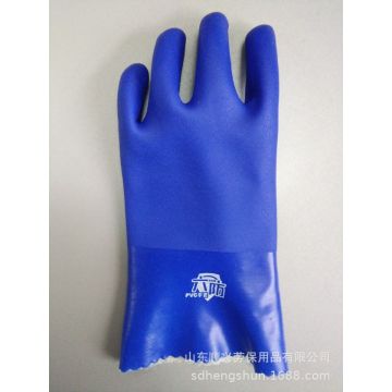 Blue PVC gloves with impregnated sandy Finish 27cm