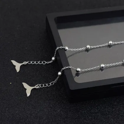 ANENJERY Silver Mermaid Anklet Double Layer Fish Tail Foot Bracelet for Women - Summer Gifts