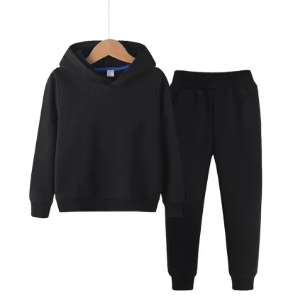 High quality cotton hoodie sportswear 2-piece set solid color kids sportswear track suits sportswear
