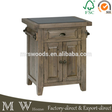 recycled wood rustic style kitchen cart with granite top and drawer door, reclaimed kitchen cart