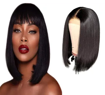 Uniky Short Bob Wigs Human Hair Lace Frontal Closure Bob Wigs Lace Front Peruvian Bob Human Hair Wigs With Bangs
