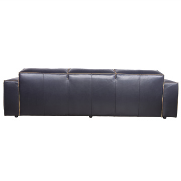 Retro Style Black Italian Leather Big Size Sofa