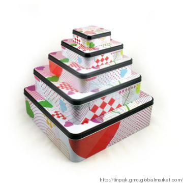Square food  tin stacking boxes, square tin box set