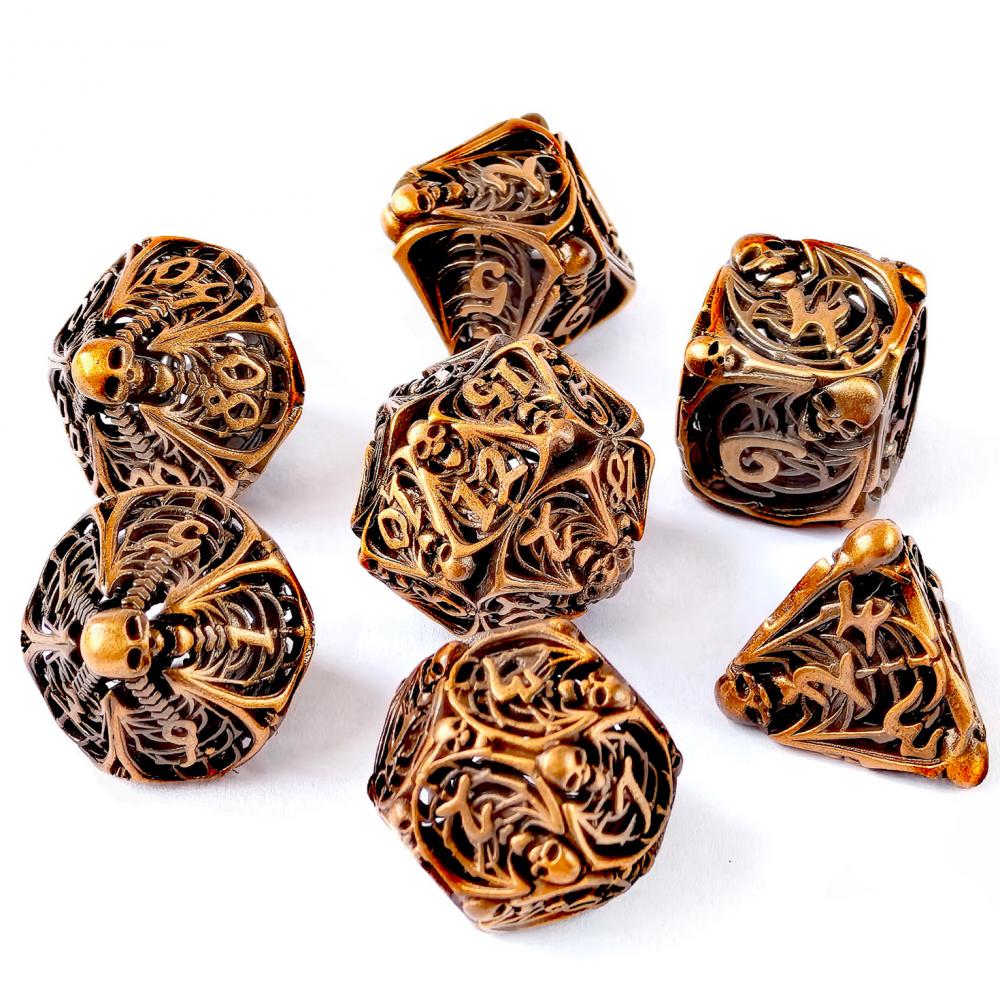 Copper Metal Dice Set D D Skull