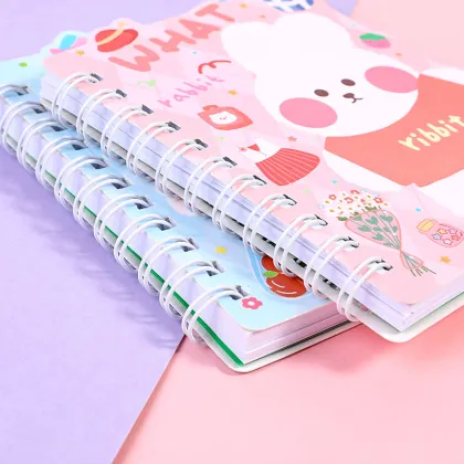 WEIBO Portable Cartoon Mini Spiral Notebook - Student Bear Rabbit Drawing Pocket Notebook