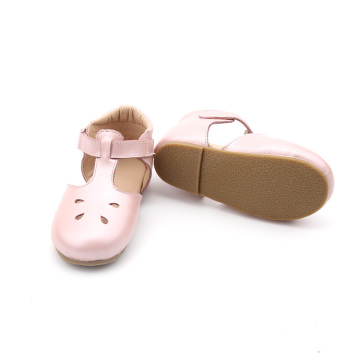 Sapatos femininos de couro com alça em forma de t para crianças