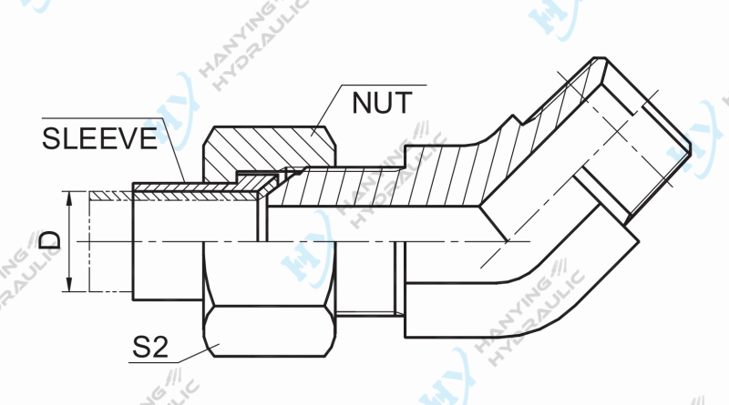 45 Elbow Metric Male 74 Cone Npt Male 1qn4 Sleeve Nut Drawing