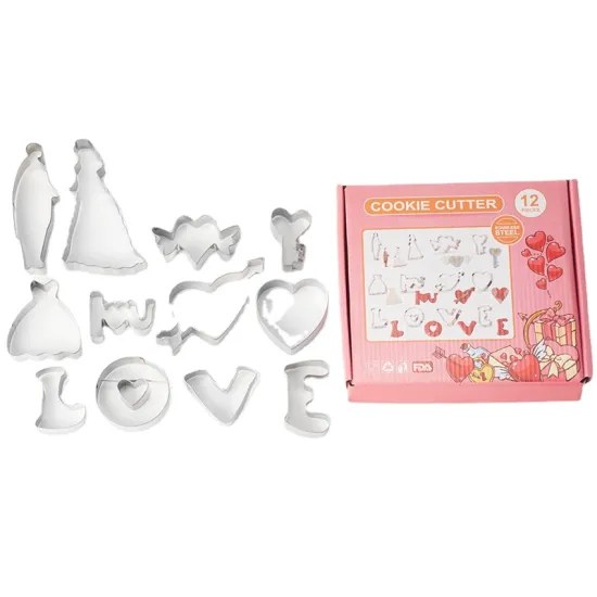 Hotseller Valentine's Day & Wedding Cookie Cutter Set: Stainless Steel Heart Moulds (12 Pieces)