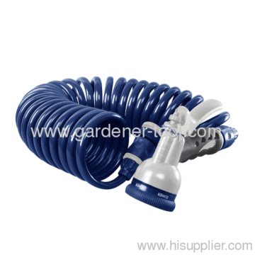 15m Garden Water Coil Hose With Trigger Nozzle 