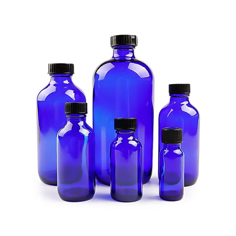 30ml Blue Boston Glass Bottle Png