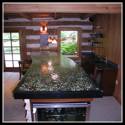 crushed recycled black glass countertops