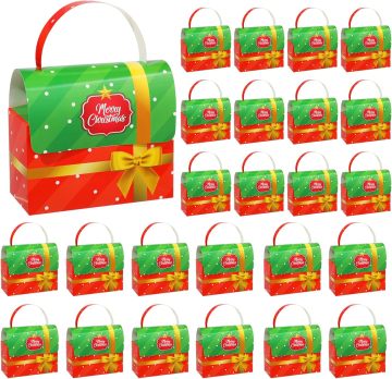 12 Pcs Christmas Goodie Boxes - Merry Christmas Cardboard Gift Boxes with Handles