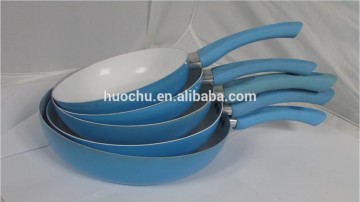 Carbon steel ceramic non stick non-stick cookware frying pan set exterior outside coloured coating painted bakelite handle