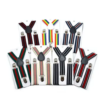 Wholesale Retro Striped Kids Suspenders with 3 Clips - Y-Back for Boys & Girls