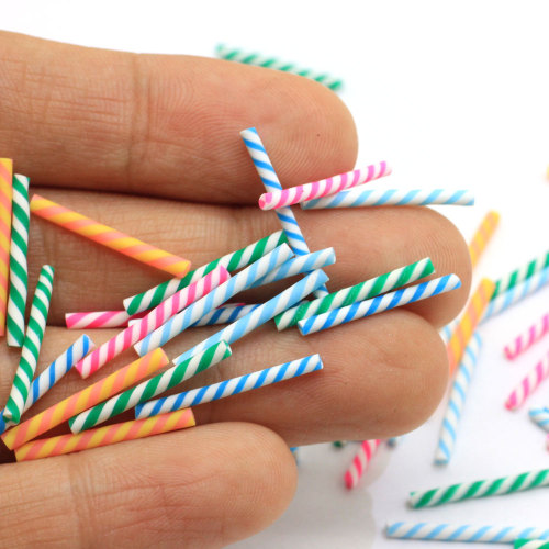 Colorful Striped Candy Stick Cheap Bulk Polymer Clay DIY Toy Decor Beads Handmade Craft Decoration Ornament Accessory