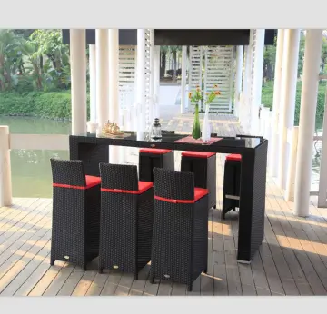Custom High-End Rattan Outdoor Bar Furniture Sets: Tables and Chairs