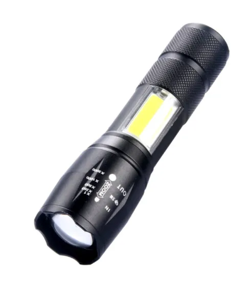 T6 Tactical LED Flashlight with 600 Lumen Output, Zoom Function, and Power Bank Capability for Camping and Outdoor Use