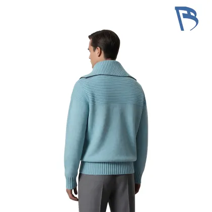 Comfortable Half-Zip Knit Sweater in Sky Blue