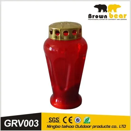 red vase shape grave candle light with1pc red/yellow led