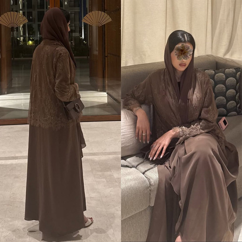 عبای زنانه ژاکت کش باف پشمی باز توری قهوه ای