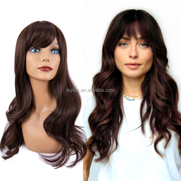 AliLeader Hot Selling Ombre Ash Brown Natural Curly Heat Resistant Synthetic Long Wavy Women Wig For Costume Party